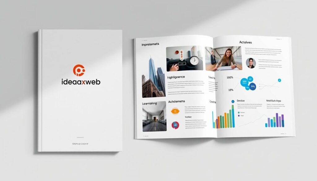 A sleek, modern company profile design that seamlessly integrates the 