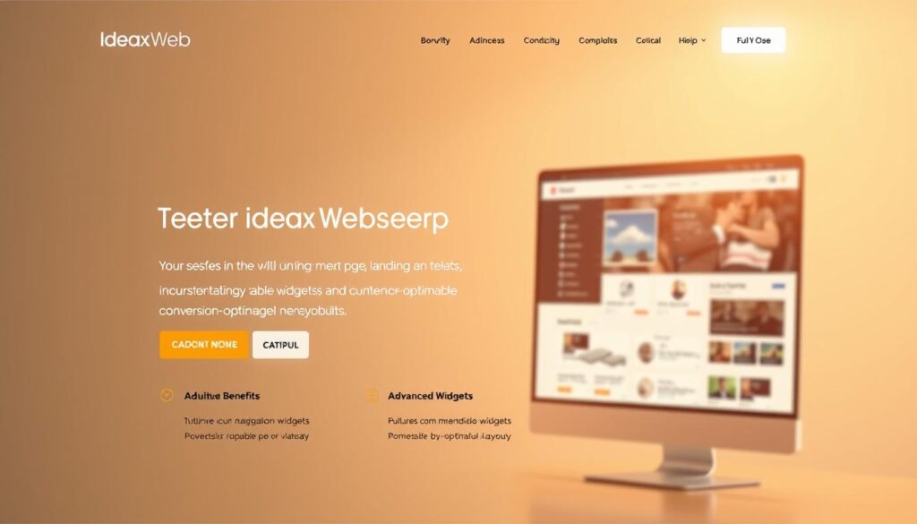 A professional-looking landing page for IdeaxWeb.com, showcasing its advanced features and capabilities. In the foreground, a clean, minimal design with a hero section highlighting key benefits. In the middle ground, detailed UI elements like intuitive navigation, customizable widgets, and conversion-optimized layouts. In the background, a subtle gradient or textured pattern that evokes a sense of sophistication. Warm, directional lighting casts a soft glow across the scene, creating depth and emphasis. The overall mood is one of efficiency, elegance, and technological prowess, inviting the viewer to explore IdeaxWeb.com's transformative landing page solutions.