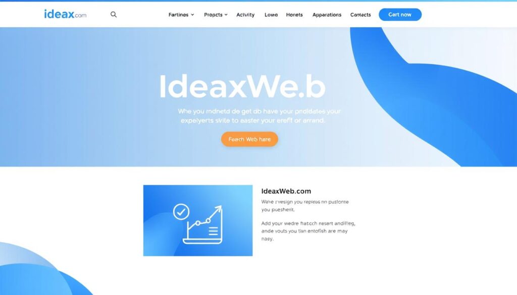 A professional, sleek website design with the IdeaxWeb.com brand prominently featured, conveying a sense of credibility and trust. The layout features a clean, minimalist aesthetic with a modern, high-contrast color palette of blues and grays. The design elements seamlessly blend together, creating a cohesive and visually appealing interface. The overall impression is one of a well-established, reputable business with a strong online presence. The website's structure and navigation are intuitive, making it easy for users to find the information they need. The image should effectively communicate the importance of having a professional website to boost a business's credibility in the digital age.