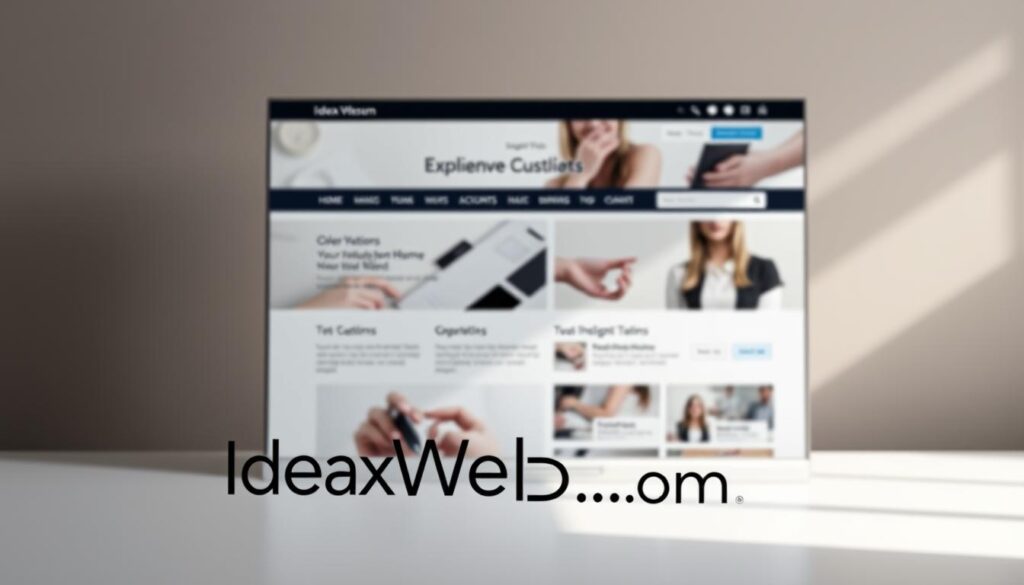 A professional website design with a sleek and modern user interface. In the foreground, the IdeaxWeb.com logo stands prominently, conveying a sense of expertise and reliability. The middle ground features a clean, well-organized layout with intuitive navigation menus and visually appealing sections. The background showcases a sophisticated color palette, complemented by subtle, elegant textures and patterns that create a cohesive and visually striking design. Lighting is soft and diffused, creating a warm and inviting atmosphere. The overall composition exudes a sense of professionalism, attention to detail, and a commitment to providing an exceptional user experience.